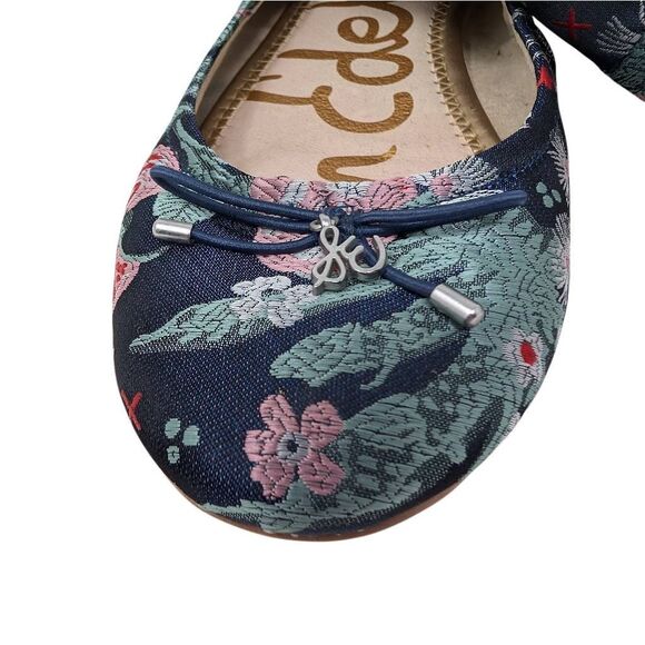 Sam Edelman 8M Blue Felicia Ballet Flats Floral Jacquard Satin Boho Evening - Picture 4 of 10